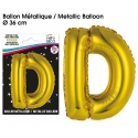 Ballon métallique or 36cm - Lettre D