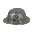 Chapeau melon PVC paillettes argent