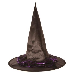 Chapeau sorcière nylon noir dentelle verte