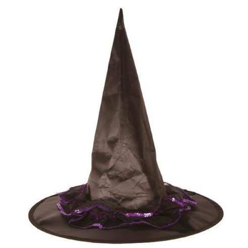 Chapeau sorcière nylon noir dentelle verte