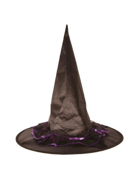Chapeau sorcière nylon noir dentelle verte