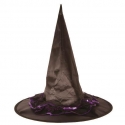 Chapeau sorcière nylon noir dentelle violette