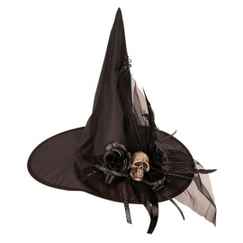 Chapeau sorcière skull et fleurs
