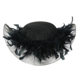 Chapeau dame feutre noir avec plumes