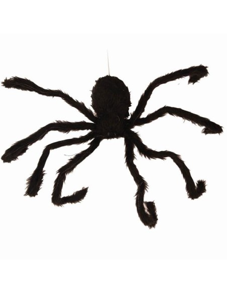 Décoration araignée noire et orange 90cm animée