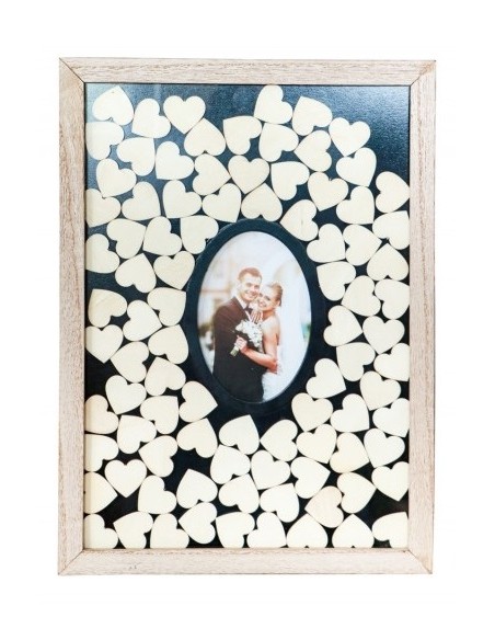 Cadre double coeur avec 85 coeurs en bois