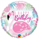 Ballon aluminium Birthday flamant rose - 45cm