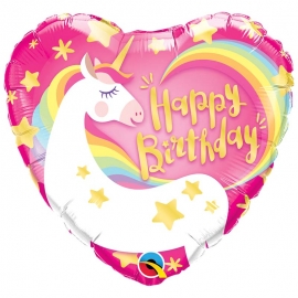 Ballon aluminium Birthday licorne - 45cm