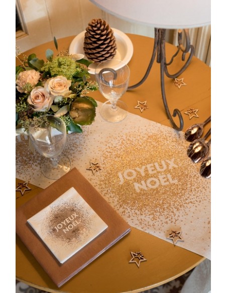 Chemin de table joyeux noël paillettes blanc