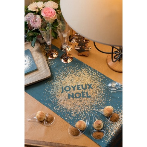 Chemin de table joyeux noël paillettes blanc