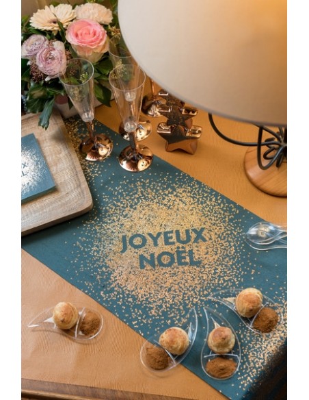 Chemin de table joyeux noël paillettes blanc