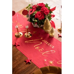 Chemin de table joyeux noël paillettes bleu canard 2