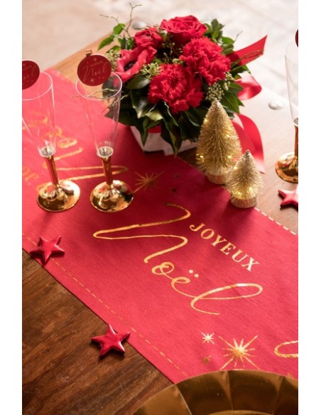 Chemin de table joyeux noël paillettes bleu canard