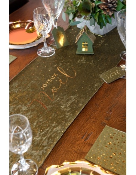 Chemin de table joyeux noël vert sapin