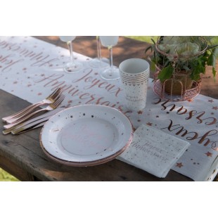 10 Assiettes Joyeux Anniversaire métallisé - Rose gold 2