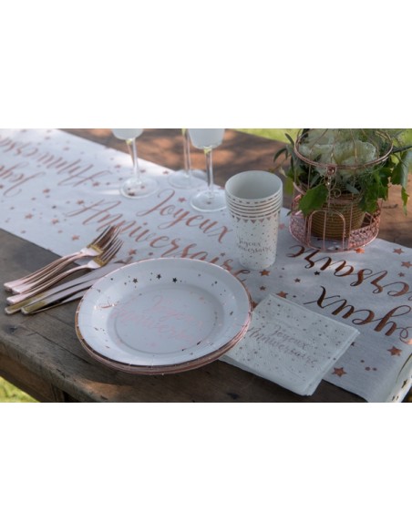 10 Assiettes Joyeux Anniversaire métallisé - Rose gold