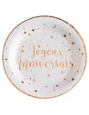10 Assiettes Joyeux Anniversaire métallisé - Rose gold
