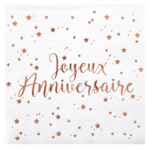 10 Assiettes Joyeux Anniversaire métallisé - Rose gold