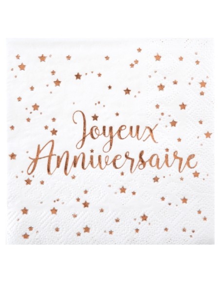 10 Assiettes Joyeux Anniversaire métallisé - Rose gold