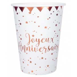 10 gobelets Joyeux Anniversaire métallisé - Rose gold