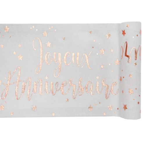 Chemin de table Joyeux Anniversaire métallisé - Rose gold