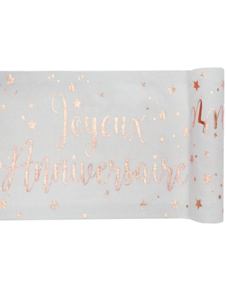 Chemin de table Joyeux Anniversaire métallisé - Rose gold