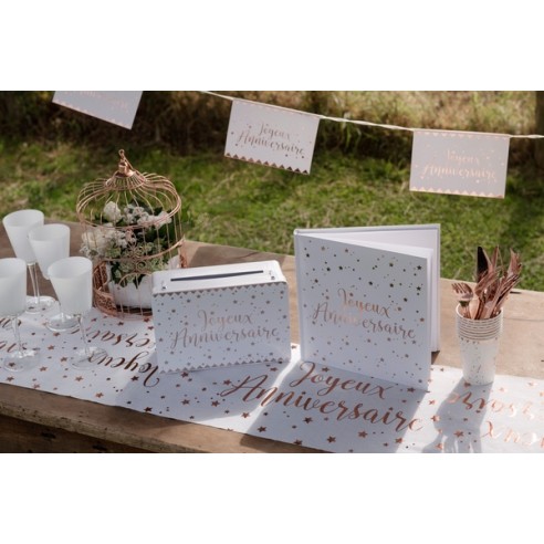 Chemin de table Joyeux Anniversaire métallisé - Rose gold