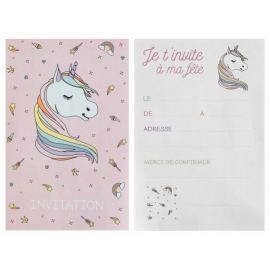 Carte d'invitation licorne x6