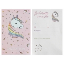 Carte d'invitation licorne x6