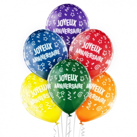 6 Invitations Anniversaire Ballon Multicolore pour l'anniversaire