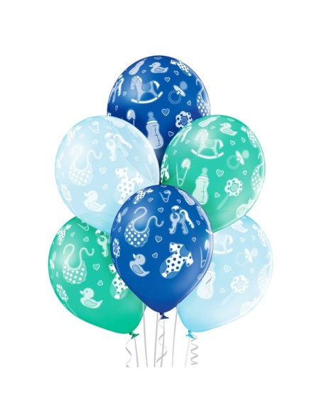 6 ballons baby boy pois