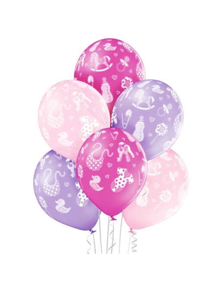 6 ballons baby girl pois