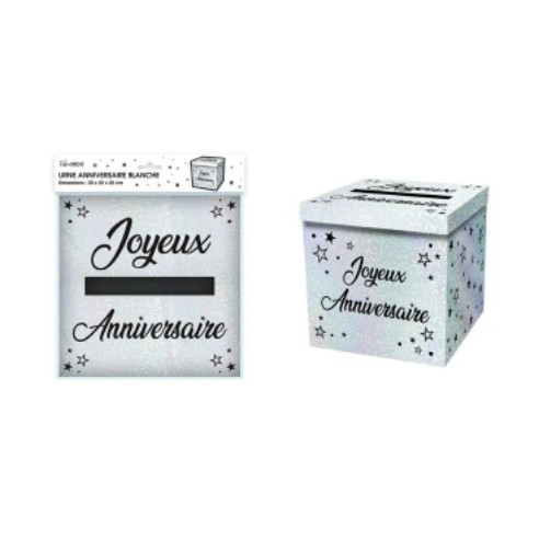 Urne anniversaire paillettes blanches