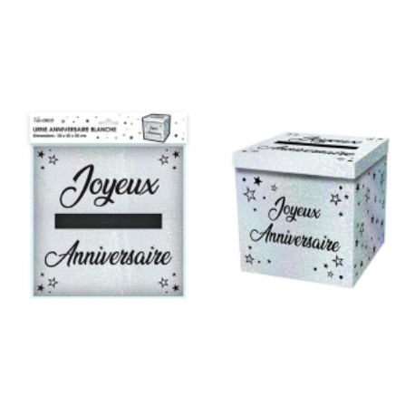 Urne anniversaire paillettes blanches