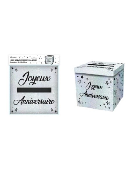 Urne anniversaire paillettes blanches