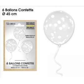 6 ballons confettis blancs