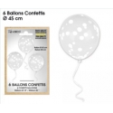 6 ballons confettis blancs
