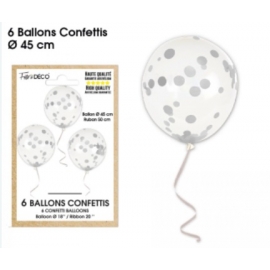 6 ballons confettis argent