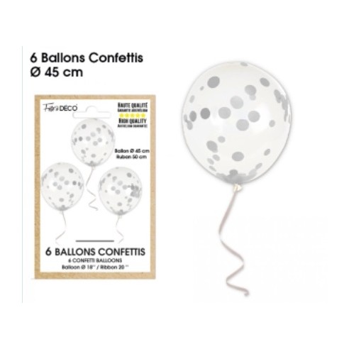 6 ballons confettis argent