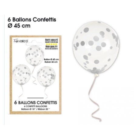 6 ballons confettis argent