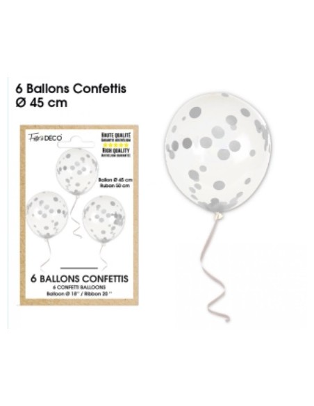 6 ballons confettis argent
