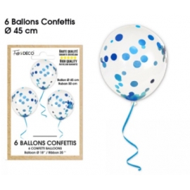 6 ballons confettis bleus