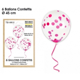 6 ballons confettis fuchsia