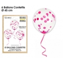 6 ballons confettis fuchsia