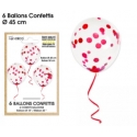 6 ballons confettis rouges