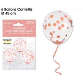 6 ballons confettis roses gold