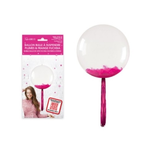 Ballon bulle transparent plumes et franges bleu