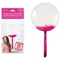 Ballon bulle transparent plumes et franges fuchsia