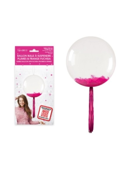 Ballon bulle transparent plumes et franges bleu