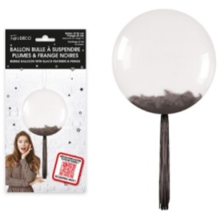 Ballon bulle transparent plumes et franges fucshia